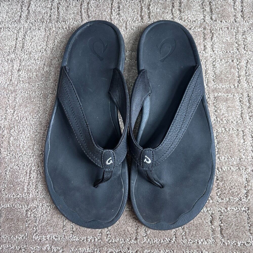 Olukai Ohana Flip Flop Sandals Women's 10 Black Casual Travel Vacation Comfort